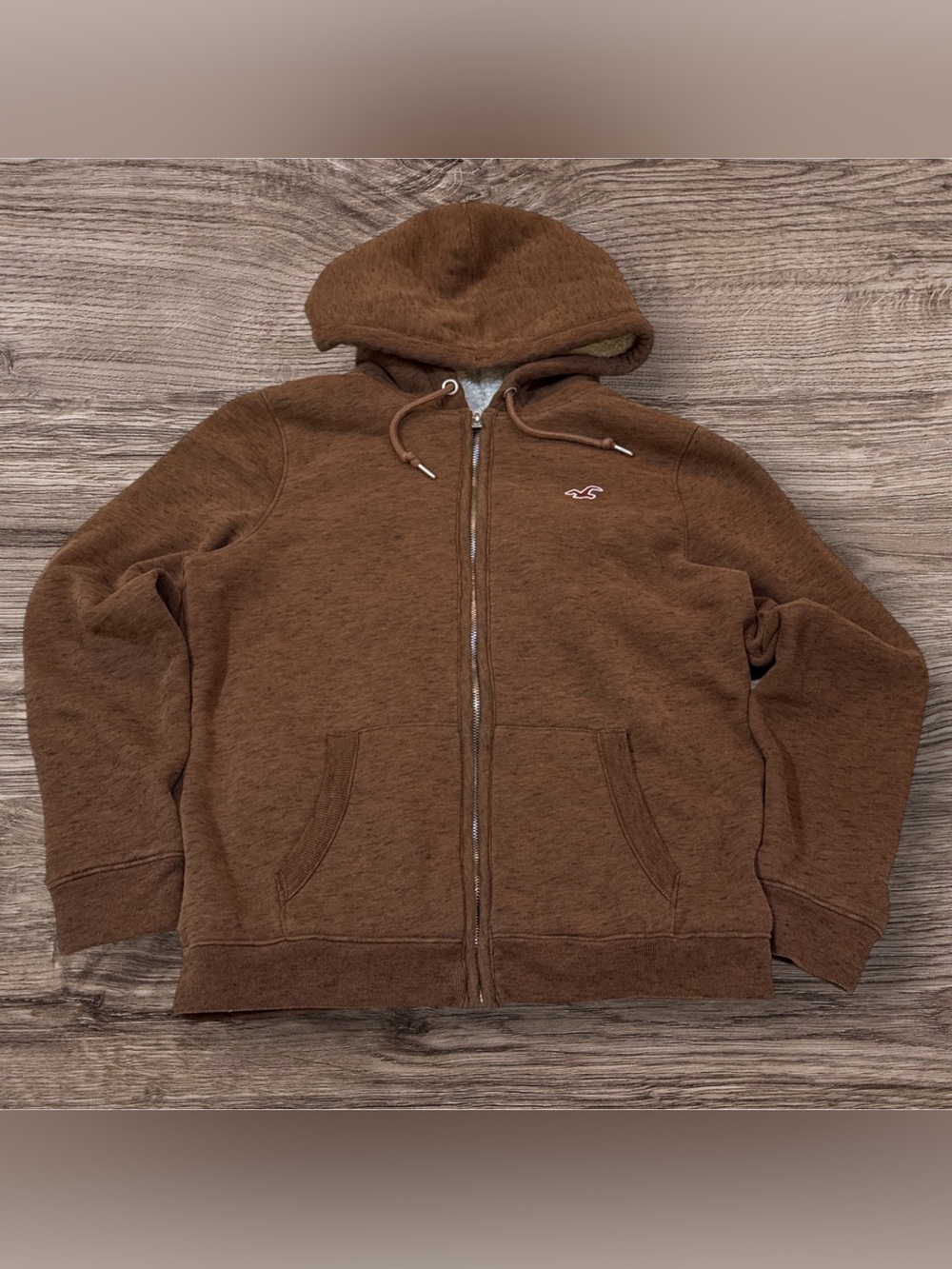 Hollister Men's Medium, Brown Sherpa Lined Full zip Hoodie
